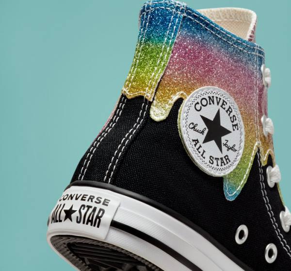 Converse Chuck Taylor All Star Glitter Drip Yüksek Taban Ayakkabı Siyah Bej Rengi Beyaz Pembe | CV-860IOL