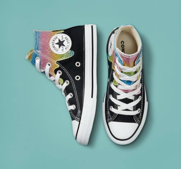 Converse Chuck Taylor All Star Glitter Drip Yüksek Taban Ayakkabı Siyah Bej Rengi Beyaz Pembe | CV-860IOL