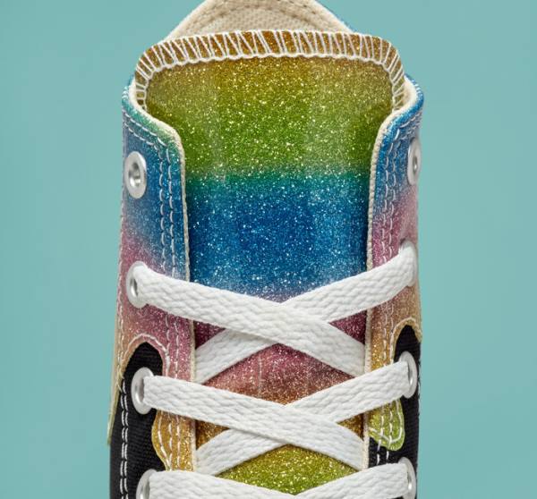 Converse Chuck Taylor All Star Glitter Drip Yüksek Taban Ayakkabı Siyah Bej Rengi Beyaz Pembe | CV-860IOL