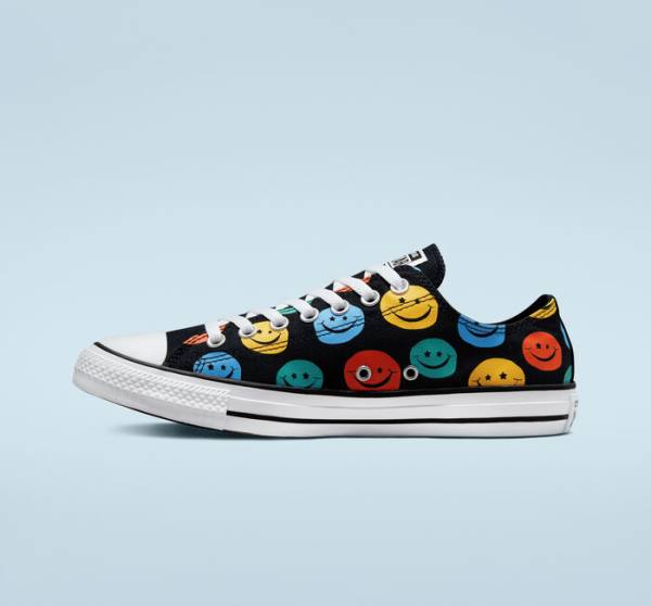 Converse Chuck Taylor All Star Happy Faces Düz Taban Ayakkabı Siyah | CV-809ZHJ