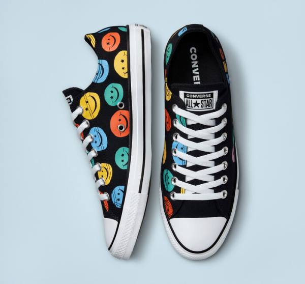 Converse Chuck Taylor All Star Happy Faces Düz Taban Ayakkabı Siyah | CV-809ZHJ