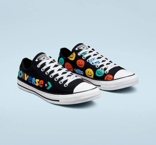 Converse Chuck Taylor All Star Happy Faces Düz Taban Ayakkabı Siyah | CV-809ZHJ