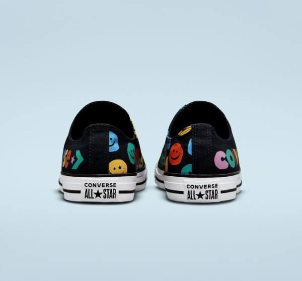 Converse Chuck Taylor All Star Happy Faces Düz Taban Ayakkabı Siyah | CV-809ZHJ