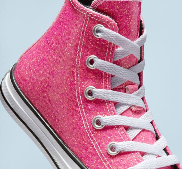 Converse Chuck Taylor All Star Kışlık Glitter Yüksek Taban Ayakkabı Pembe Siyah Beyaz | CV-083HXQ