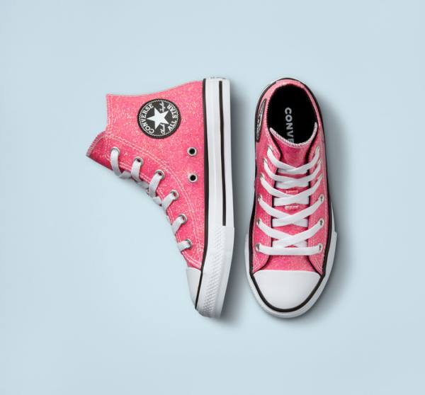 Converse Chuck Taylor All Star Kışlık Glitter Yüksek Taban Ayakkabı Pembe Siyah Beyaz | CV-083HXQ