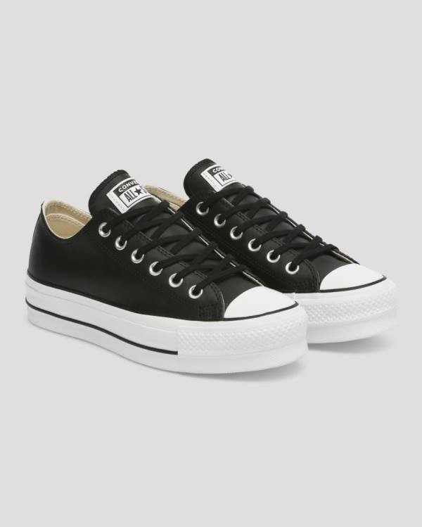 Converse Chuck Taylor All Star Lift Clean Deri Düz Taban Ayakkabı Siyah | CV-625TOL