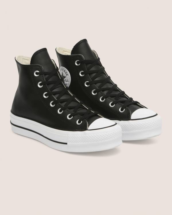 Converse Chuck Taylor All Star Lift Clean Deri Yüksek Taban Ayakkabı Siyah | CV-673GBI