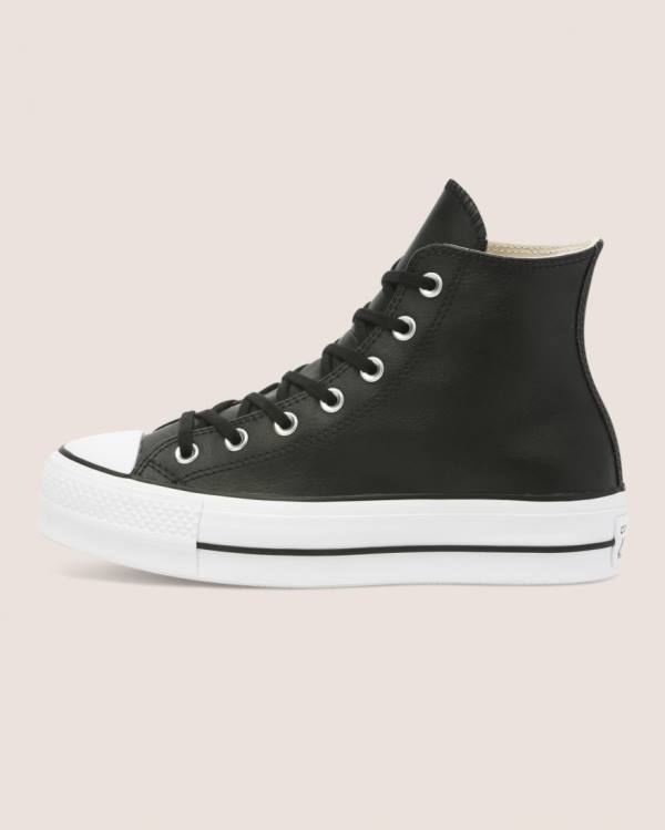 Converse Chuck Taylor All Star Lift Clean Deri Yüksek Taban Ayakkabı Siyah | CV-673GBI