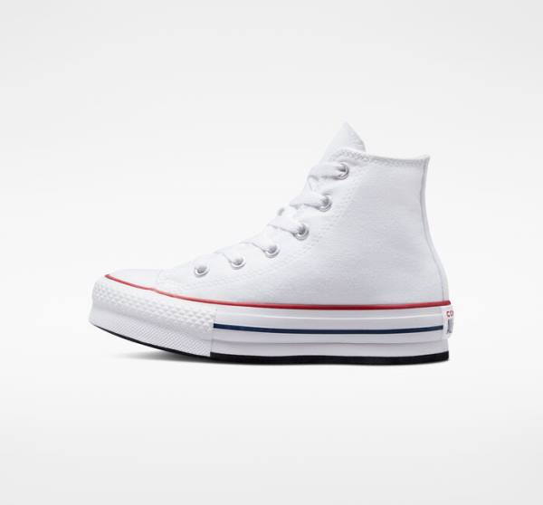 Converse Chuck Taylor All Star Lift Platform Yüksek Taban Ayakkabı Beyaz Koyu Kırmızı Lacivert | CV-104OEV