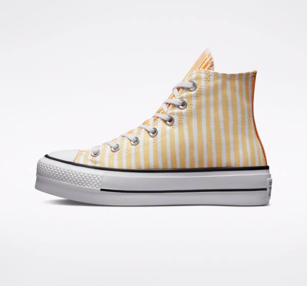 Converse Chuck Taylor All Star Lift Platform Stripes Yüksek Taban Ayakkabı Beyaz Mango Koyu Sarı | CV-132JAZ