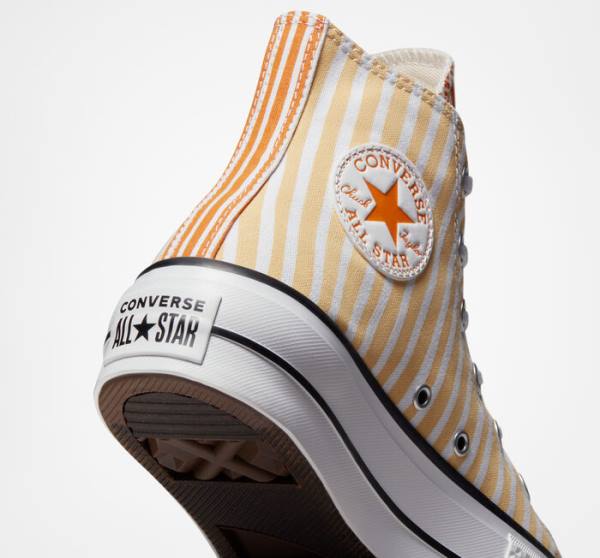 Converse Chuck Taylor All Star Lift Platform Stripes Yüksek Taban Ayakkabı Beyaz Mango Koyu Sarı | CV-132JAZ