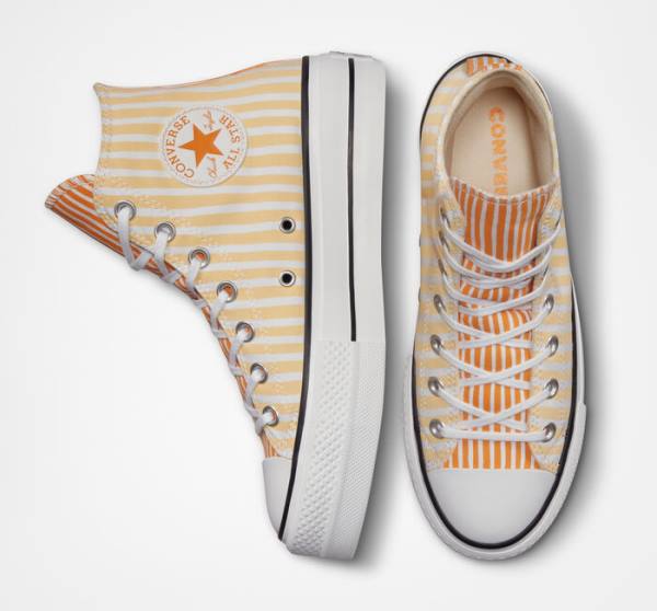 Converse Chuck Taylor All Star Lift Platform Stripes Yüksek Taban Ayakkabı Beyaz Mango Koyu Sarı | CV-132JAZ