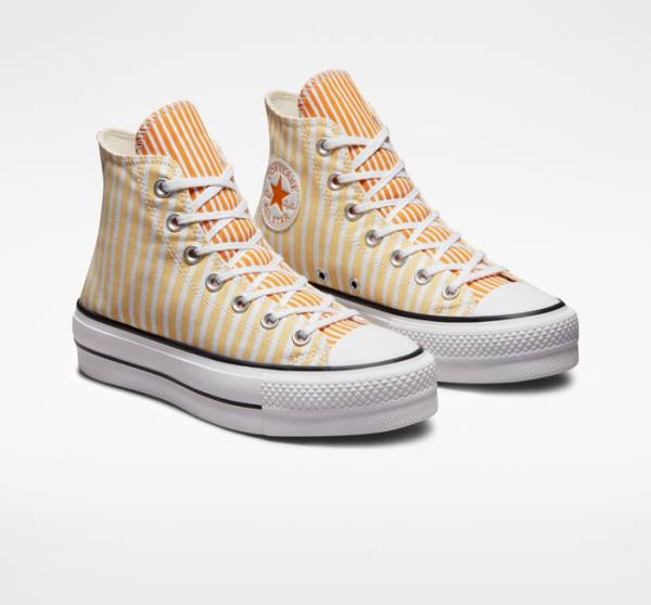 Converse Chuck Taylor All Star Lift Platform Stripes Yüksek Taban Ayakkabı Beyaz Mango Koyu Sarı | CV-132JAZ