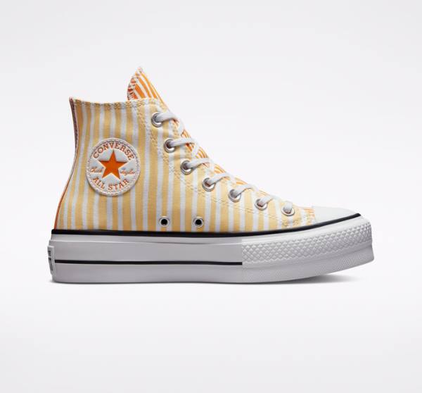 Converse Chuck Taylor All Star Lift Platform Stripes Yüksek Taban Ayakkabı Beyaz Mango Koyu Sarı | CV-132JAZ