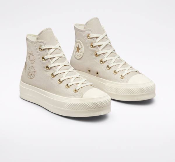 Converse Chuck Taylor All Star Lift Platform Golden Elements Yüksek Taban Ayakkabı Kahverengi Açık Altın | CV-241ARE