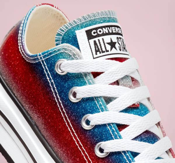 Converse Chuck Taylor All Star Lift Platform Glitter Drip Düz Taban Ayakkabı Mavi Beyaz Kırmızı | CV-360REU