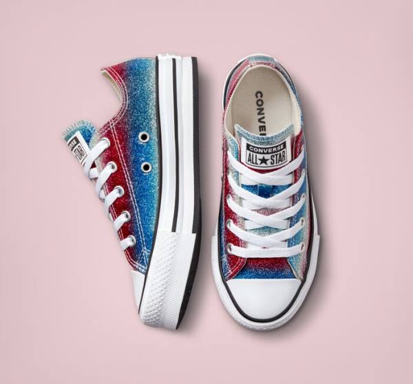 Converse Chuck Taylor All Star Lift Platform Glitter Drip Düz Taban Ayakkabı Mavi Beyaz Kırmızı | CV-360REU