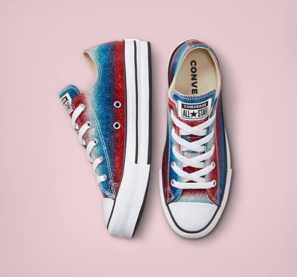 Converse Chuck Taylor All Star Lift Platform Glitter Drip Düz Taban Ayakkabı Mavi Beyaz Kırmızı | CV-492WPQ