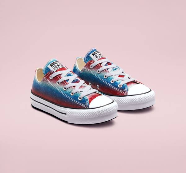 Converse Chuck Taylor All Star Lift Platform Glitter Drip Düz Taban Ayakkabı Mavi Beyaz Kırmızı | CV-492WPQ