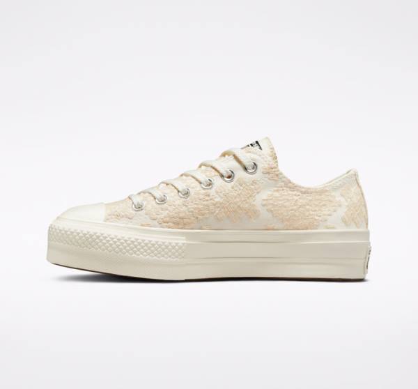 Converse Chuck Taylor All Star Lift Platform Tonal Embroidery Düz Taban Ayakkabı Beyaz | CV-531ZIY