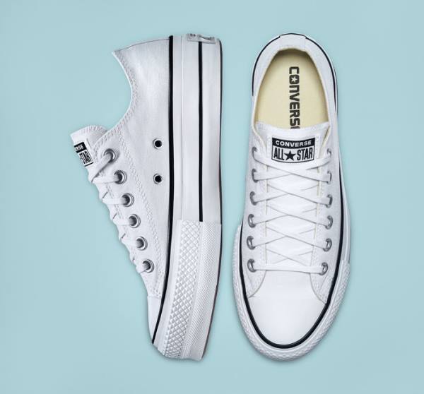 Converse Chuck Taylor All Star Lift Platform Kanvas Düz Taban Ayakkabı Beyaz Siyah Beyaz | CV-832VSD