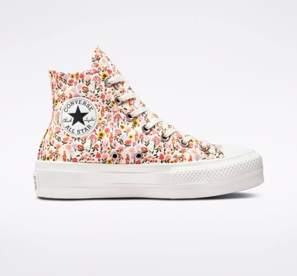 Converse Chuck Taylor All Star Lift Platform Florals Yüksek Taban Ayakkabı Bej Rengi Beyaz Pembe | CV-964NWJ