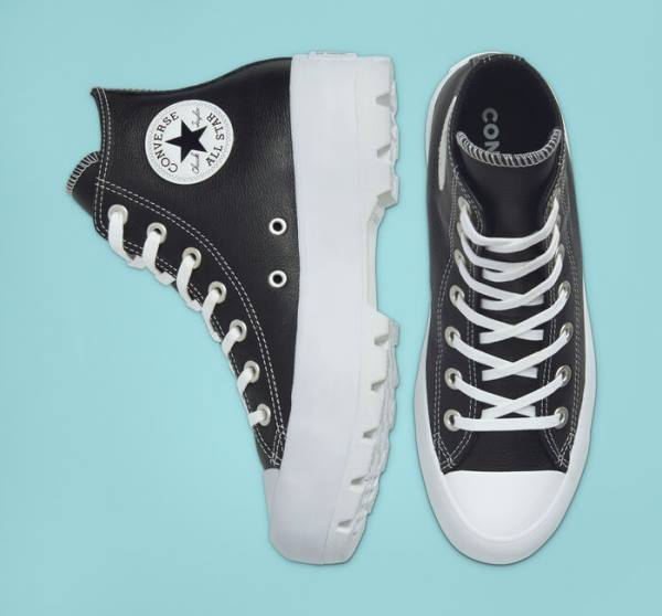 Converse Chuck Taylor All Star Lugged Deri Yüksek Taban Ayakkabı Siyah Beyaz | CV-517CJN