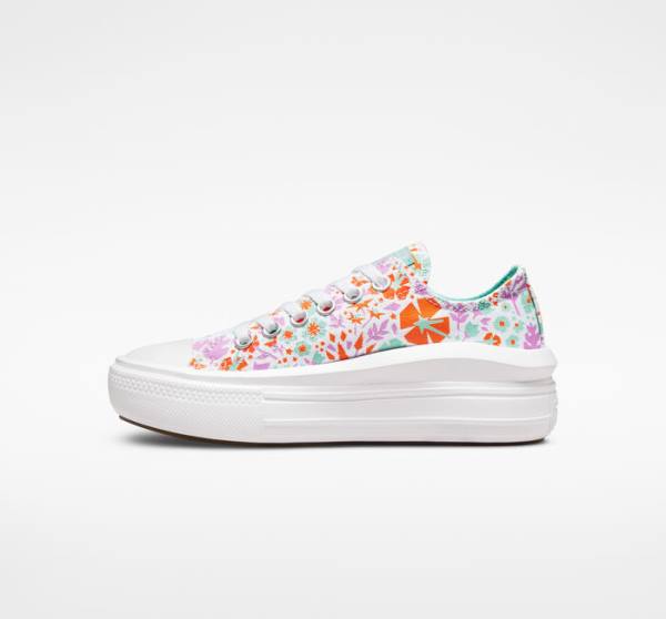 Converse Chuck Taylor All Star Move Platform Paper Floral Düz Taban Ayakkabı Beyaz Açık | CV-821TKI