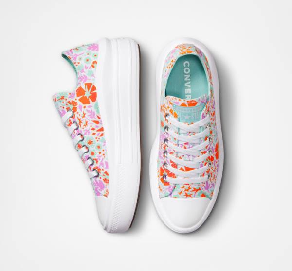 Converse Chuck Taylor All Star Move Platform Paper Floral Düz Taban Ayakkabı Beyaz Açık | CV-821TKI