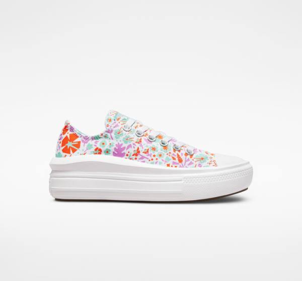 Converse Chuck Taylor All Star Move Platform Paper Floral Düz Taban Ayakkabı Beyaz Açık | CV-821TKI