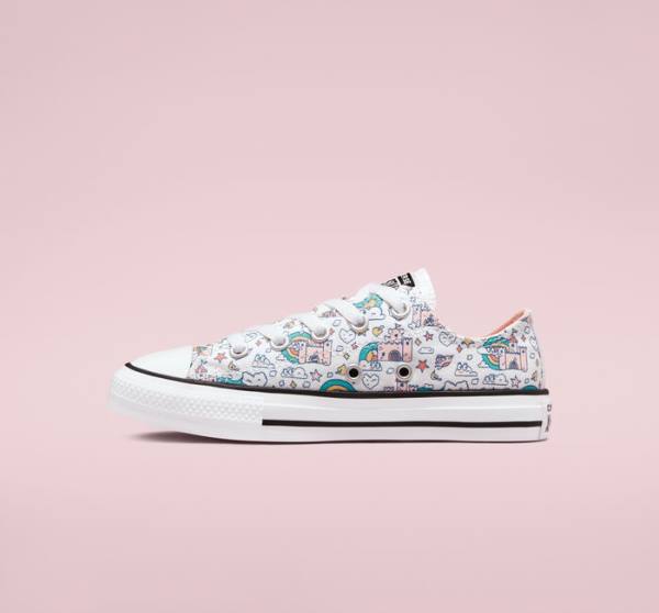 Converse Chuck Taylor All Star Rainbow Castles Düz Taban Ayakkabı Beyaz Pembe Turkuaz | CV-324TSP