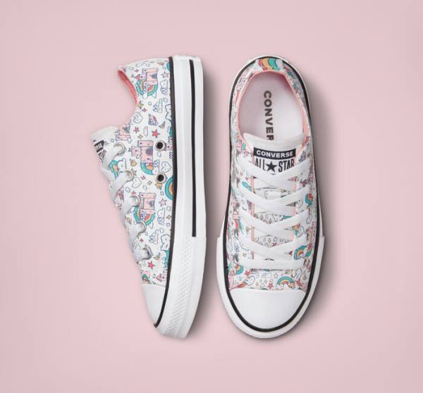 Converse Chuck Taylor All Star Rainbow Castles Düz Taban Ayakkabı Beyaz Pembe Turkuaz | CV-324TSP