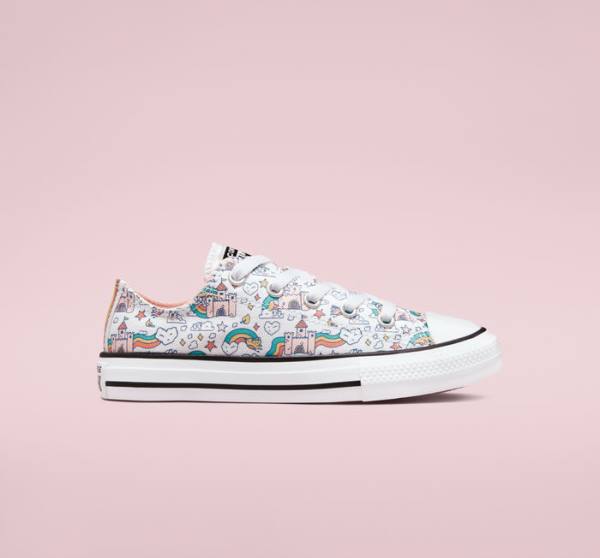 Converse Chuck Taylor All Star Rainbow Castles Düz Taban Ayakkabı Beyaz Pembe Turkuaz | CV-324TSP