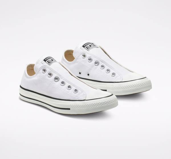 Converse Chuck Taylor All Star Slip Düz Taban Ayakkabı Beyaz Siyah Beyaz | CV-523GPY