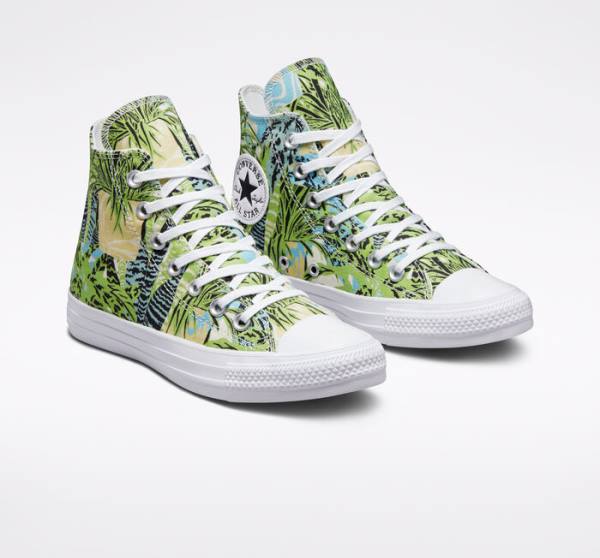 Converse Chuck Taylor All Star Tropical Florals Yüksek Taban Ayakkabı Açık Yeşil Beyaz | CV-089LWM