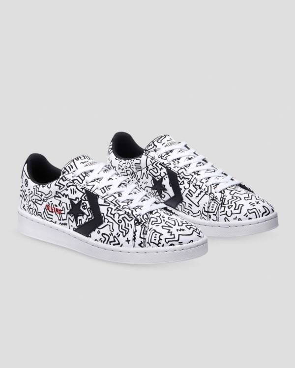 Converse Keith Haring Pro Deri Düz Taban Ayakkabı Beyaz Siyah Kırmızı | CV-059KQH