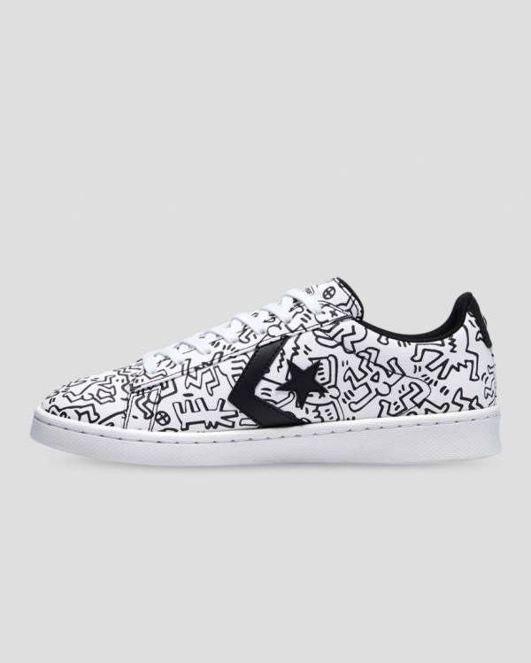 Converse Keith Haring Pro Deri Düz Taban Ayakkabı Beyaz Siyah Kırmızı | CV-059KQH