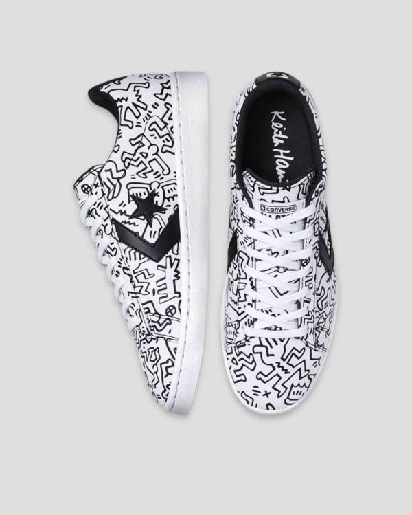 Converse Keith Haring Pro Deri Düz Taban Ayakkabı Beyaz Siyah Kırmızı | CV-059KQH