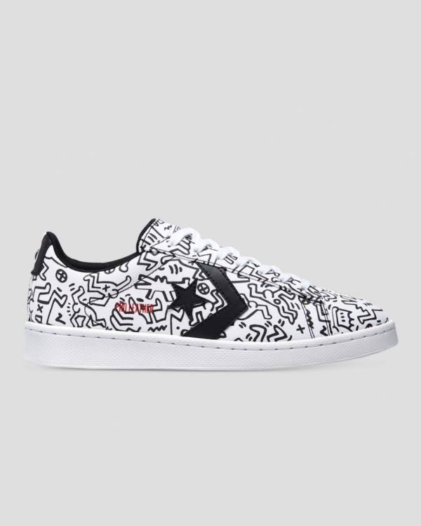 Converse Keith Haring Pro Deri Düz Taban Ayakkabı Beyaz Siyah Kırmızı | CV-651NJH