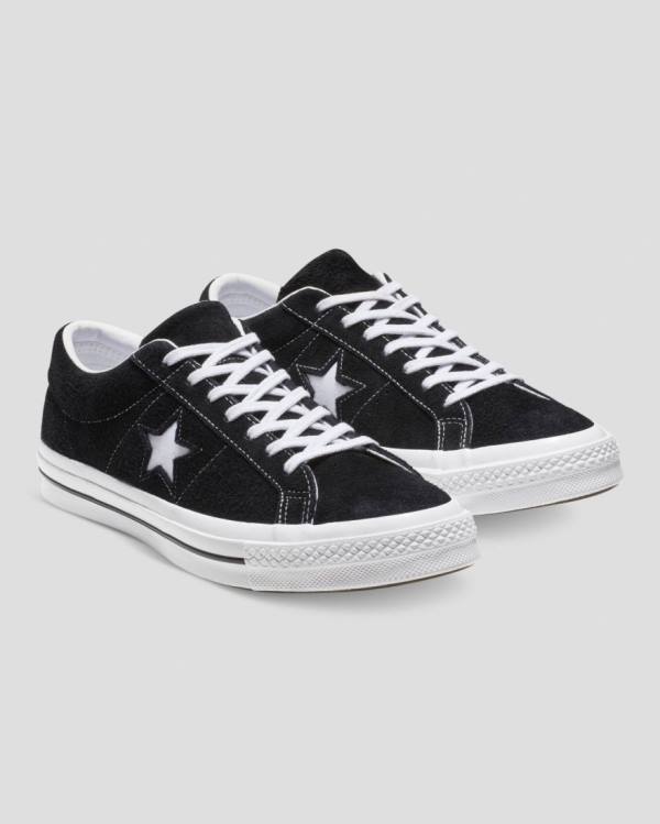 Converse One Star Premium Süet Düz Taban Ayakkabı Siyah | CV-983OUB