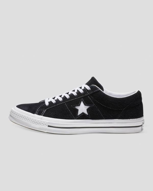 Converse One Star Premium Süet Düz Taban Ayakkabı Siyah | CV-983OUB