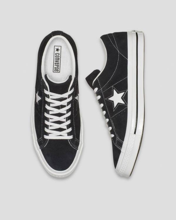 Converse One Star Premium Süet Düz Taban Ayakkabı Siyah | CV-983OUB