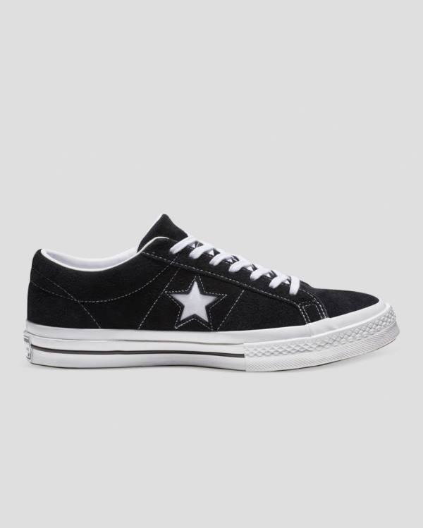 Converse One Star Premium Süet Düz Taban Ayakkabı Siyah | CV-983OUB