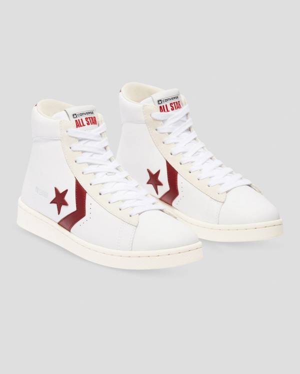 Converse Pro Deri Italy Yüksek Taban Ayakkabı Beyaz Kırmızı | CV-094QKX