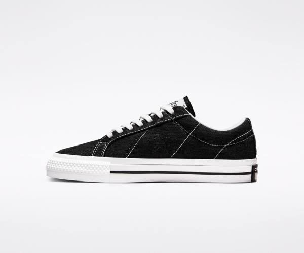 Converse Stussy One Star Düz Taban Ayakkabı Siyah Beyaz | CV-385RPL