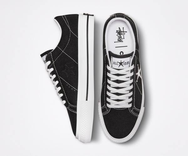 Converse Stussy One Star Düz Taban Ayakkabı Siyah Beyaz | CV-601TJD